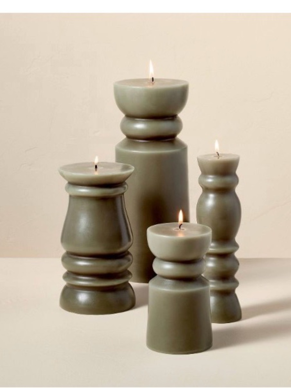 Hearth & Hand 12 in Green Decorative Sculpted Pillar Candle (Single Candle) - Picture 1 of 9
